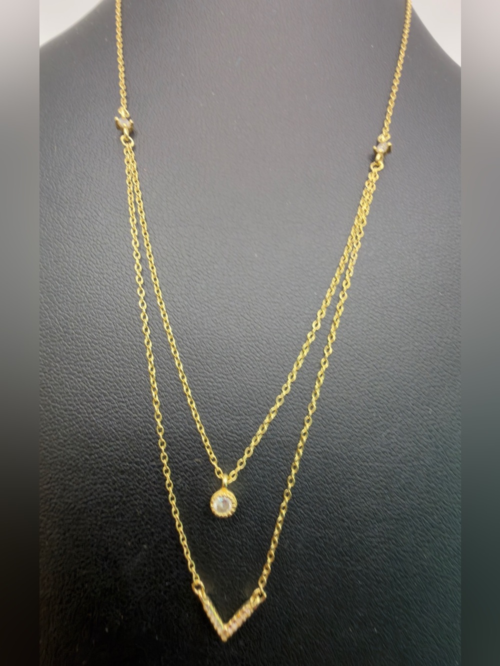 GOLD VERMEIL OVER STERLING SILVER 925 DOUBLE LAYER CUBIC ZIRCONIUM NECKLACE